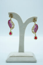 Modern Dual-Tone Ruby & Crystal Fusion Necklace Set | Asymmetric Red-Carpet Fashion Jewellery with Teardrop Drops (60C) - Image 3