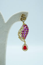 Modern Dual-Tone Ruby & Crystal Fusion Necklace Set | Asymmetric Red-Carpet Fashion Jewellery with Teardrop Drops (60C) - Image 4