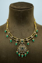 Heritage Gold-Tone Tube Necklace & Jhumka Set | Elegant Emerald Green Bead Fashion Jewellery (72C)