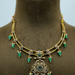 Heritage Gold-Tone Tube Necklace & Jhumka Set | Elegant Emerald Green Bead Fashion Jewellery (72C)
