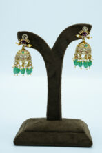 Heritage Gold-Tone Tube Necklace & Jhumka Set | Elegant Emerald Green Bead Fashion Jewellery (72C) - Image 3