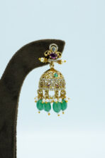 Heritage Gold-Tone Tube Necklace & Jhumka Set | Elegant Emerald Green Bead Fashion Jewellery (72C) - Image 4