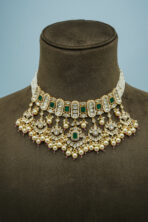 Royal Kundan & Green Meenakari Bridal Choker Set | Traditional Shadi Wear Fashion Jewellery with Pearl Fringes (57B)