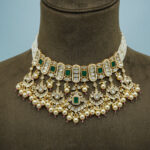 Royal Kundan & Green Meenakari Bridal Choker Set | Traditional Shadi Wear Fashion Jewellery with Pearl Fringes (57B)