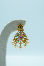 Regal Antique Gold-Tone Temple Necklace Set | Ruby & Emerald Stone Encrusted Fashion Zewar with Jhumka-Style Drops (90B) - Image 3