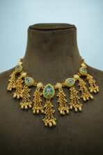 Vintage Gold-Tone Meenakari Ghungroo Set | Traditional Floral Enamel Necklace with Cascading Chain Earrings (102B)