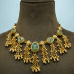 Vintage Gold-Tone Meenakari Ghungroo Set | Traditional Floral Enamel Necklace with Cascading Chain Earrings (102B)