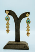 Vintage Gold-Tone Meenakari Ghungroo Set | Traditional Floral Enamel Necklace with Cascading Chain Earrings (102B) - Image 3