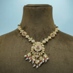 Royal Kundan Polki Necklace & Dangler Earring Set with Pearl & Ruby Accents (54C)