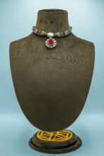Antique Gold-Tone Peacock Motif Festive Set | Ruby-Red Crystal Studded Fashion Necklace & Earrings (69C) - Image 3