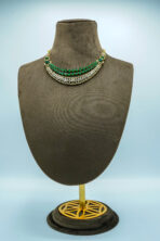 Elegant Triple-Layered Faux Emerald & White Zirconia Necklace Set – Contemporary Bridal Fashion Jewellery - Image 2