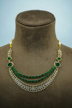 Elegant Triple-Layered Faux Emerald & White Zirconia Necklace Set – Contemporary Bridal Fashion Jewellery