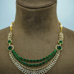 Elegant Triple-Layered Faux Emerald & White Zirconia Necklace Set – Contemporary Bridal Fashion Jewellery