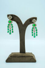 Elegant Triple-Layered Faux Emerald & White Zirconia Necklace Set – Contemporary Bridal Fashion Jewellery - Image 3