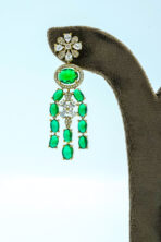 Elegant Triple-Layered Faux Emerald & White Zirconia Necklace Set – Contemporary Bridal Fashion Jewellery - Image 4