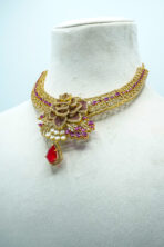 Regal Multi-Color Navratna Inspired Choker Set | Traditional Stone-Studded Fashion Jewellery with Pearl Drops (64B) - Image 2