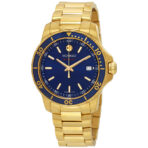 Movado Series 800 Blue Dial Gold Steel Strap Watch For Men - 2600144