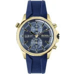 HUGO BOSS Globetrotter Blue Silicone Strap Blue Dial Chronograph Quartz Watch for Gents 1513822