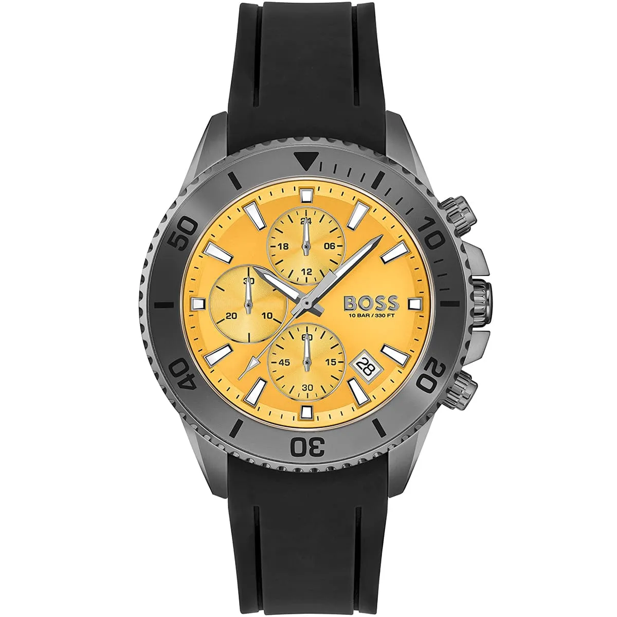 1513968-hugo-boss-watch-10bar-330ft-men-yellow-dial-rubber-black-strap-quartz-battery-analog-chronograph-admiral Hugo Boss Watch For Men 1513968 - Image 1