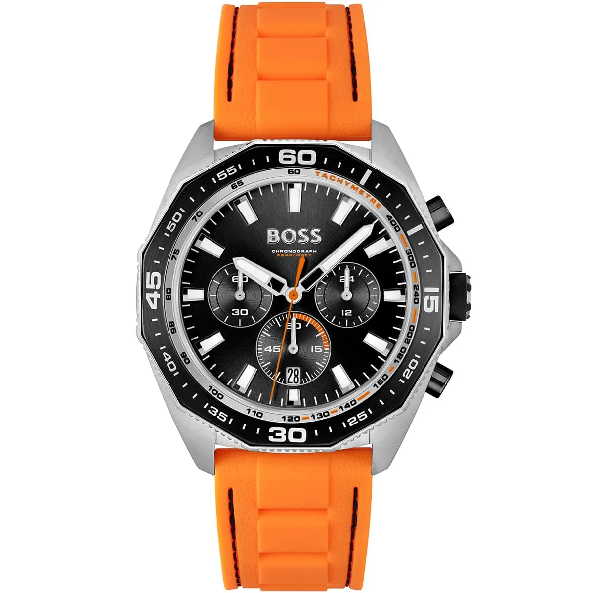 1513970-hugo-boss-watch-chronograph-5bar-165ft-men-black-dial-rubber-orange-strap-quartz-battery-analog-energy Hugo Boss Watch For Men 1513970 - Image 1
