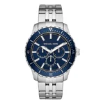 Michael Kors Cunningham Silver Stainless Steel Blue Dial Quartz Watch for Gents - MK-7153