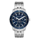 Michael Kors Cunningham Silver Stainless Steel Blue Dial Quartz Watch for Gents - MK-7153