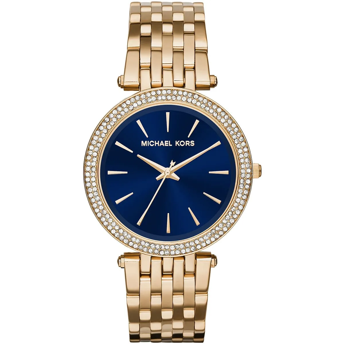 mk3406-michael-kors-watch-women-crystals-blue-dial-metal-stainless-steel-gold-strap-quartz-battery-analog-three-hand-darci Michael Kors Darci Gold Stainless Steel Blue Dial Quartz Watch for Ladies - MK-3406 - Image 1