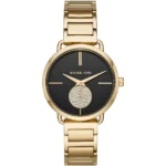 Michael Kors Portia Black Dial Gold Steel Strap Watch for Women - MK3788