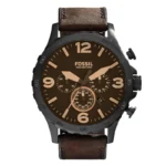Fossil Nate Brown Leather Strap Brown Dial Chronograph Quartz Watch for Gents - JR1487
