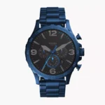 Fossil Nate Blue Stainless Steel Black Dial Chronograph Quartz Watch for Gents - JR1530