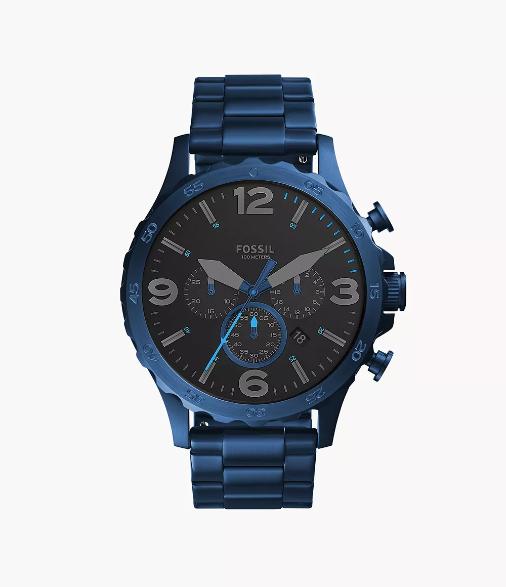 JR1530_main Fossil Nate Blue Stainless Steel Black Dial Chronograph Quartz Watch for Gents - JR1530 - Image 1